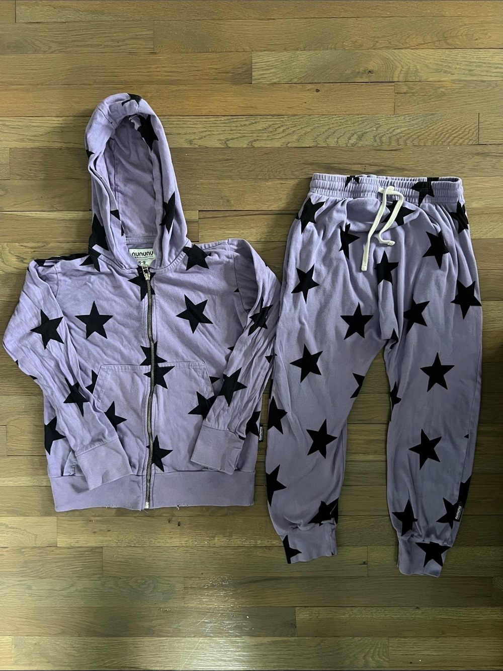 Nununu Lavender Zip Hoodie & Star Joggers Girls Size 8-9